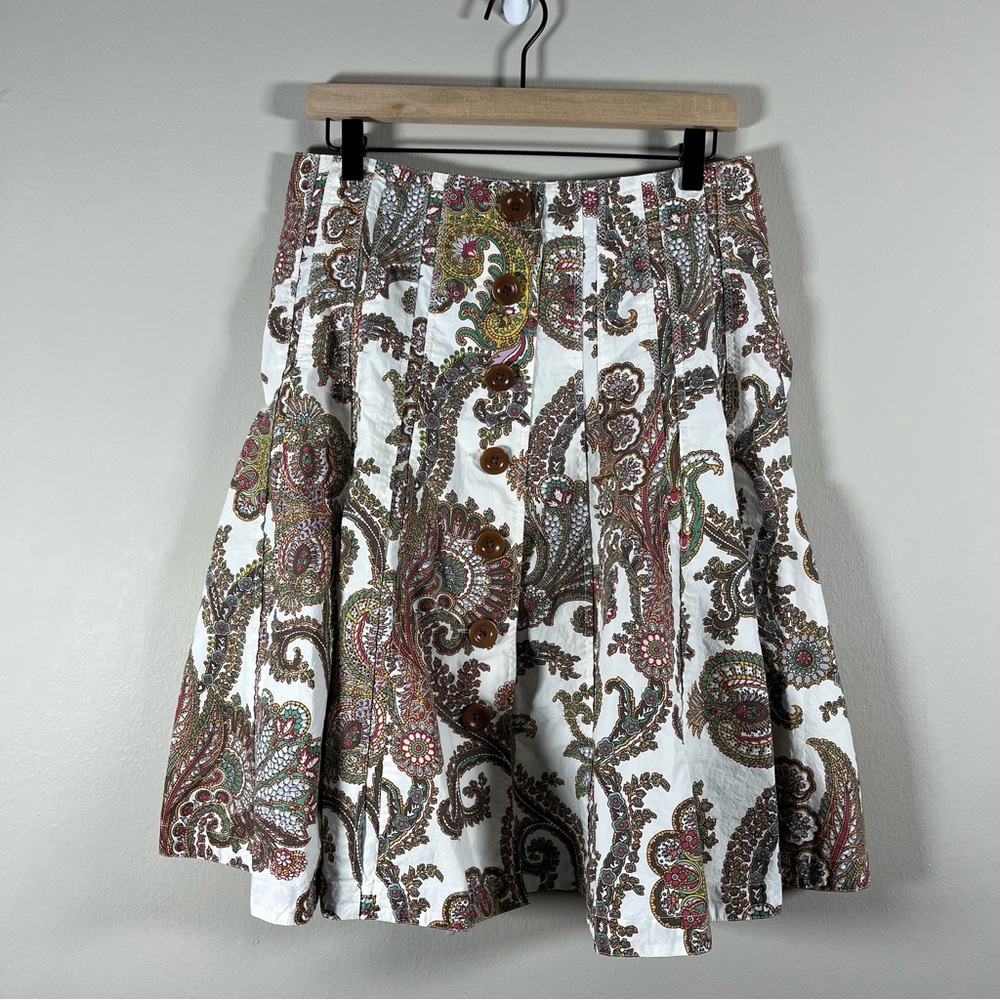 CAbi Style 861 Paisley Zip Up Button Front Pleated 100% Cotton Skirt Women’s 8